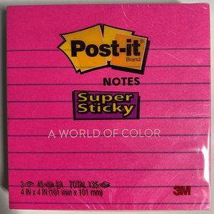 5 Packs - Post-It Super Sticky Notes, Lined, 4 x 4 in, Assorted Brights, 3 Pads